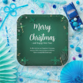緑と白シンプルのクリスマス9"スクエア ペーパープレート (パーティー)