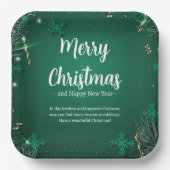 緑と白シンプルのクリスマス9"スクエア ペーパープレート (正面)