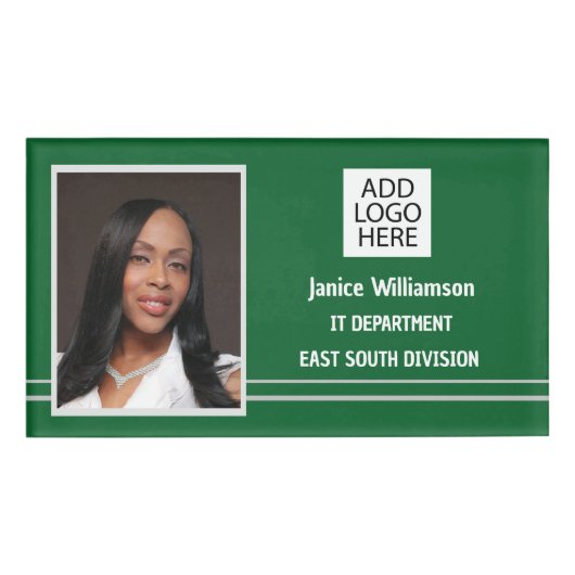 緑と白ストライプい写真 名札 (正面)