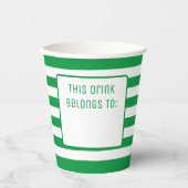 緑と白ストライプのの「この飲み物は」 紙コップ (正面)