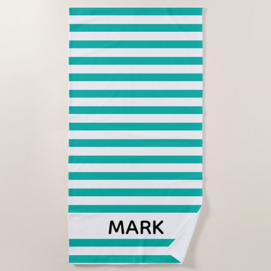 緑と白ストライプのの ビーチタオル (正面)