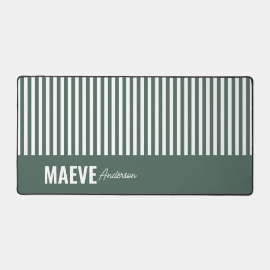 緑と白ストライプのパーソナライズされたエレガントモダン デスクマット (正面)
