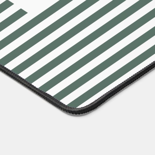 緑と白ストライプのパーソナライズされたエレガントモダン デスクマット (コーナー)