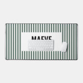 緑と白ストライプのパーソナライズされたエレガントモダン デスクマット (キーボード&マウス)