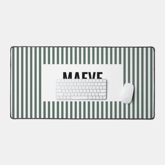 緑と白ストライプのパーソナライズされたエレガントモダン デスクマット (キーボード&マウス)