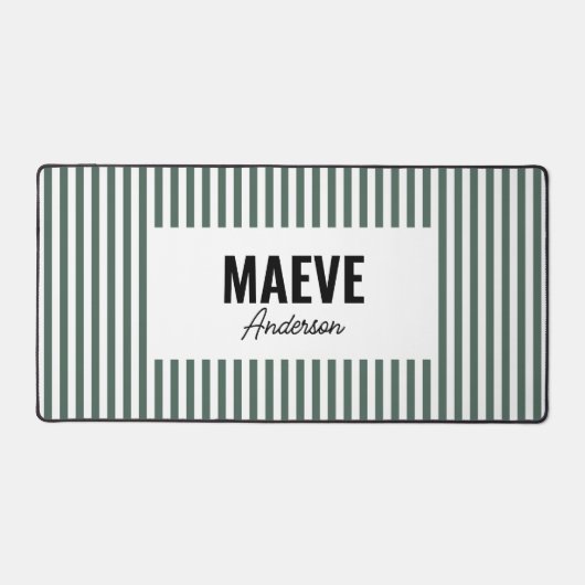 緑と白ストライプのパーソナライズされたエレガントモダン デスクマット (正面)
