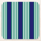 緑と白ストライプの文様 スクエアペーパーコースター (正面)