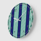 緑と白ストライプの文様 ラージ壁時計 (傾斜)