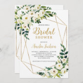 緑と白フローラ素朴ブライダルシャワー 招待状 (正面/裏面)