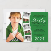 緑と白ユニークのフィルムストリップ6写真卒業 招待状 (正面)