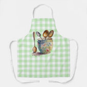 「緑と白市松模様に杯のスプーン エプロン (正面)