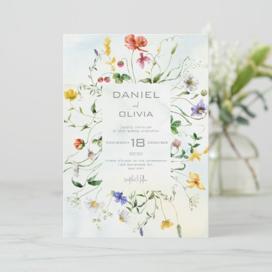 緑と白素朴の花結婚夏 招待状 (スタンド正面)