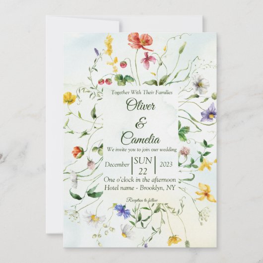 緑と白素朴の花結婚夏 招待状 (正面)