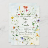 緑と白素朴の花結婚夏 招待状 (正面/裏面)