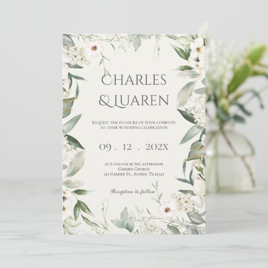 緑と白結婚の花 招待状 (スタンド正面)