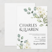 緑と白結婚の花 招待状 (正面/裏面)
