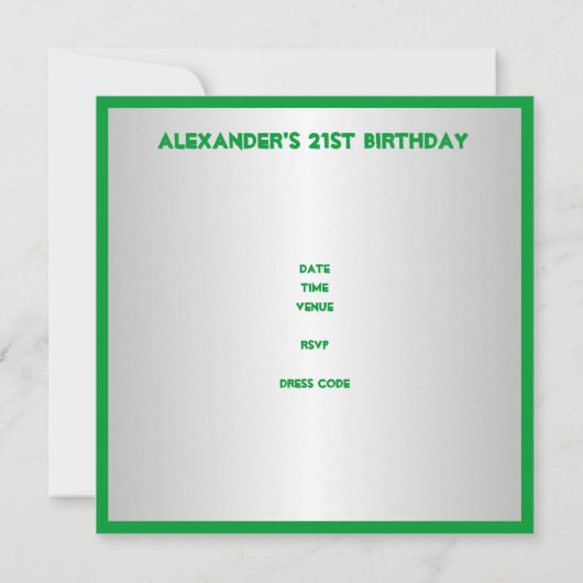 緑と白21歳の誕生日パーティー 招待状 (裏面)