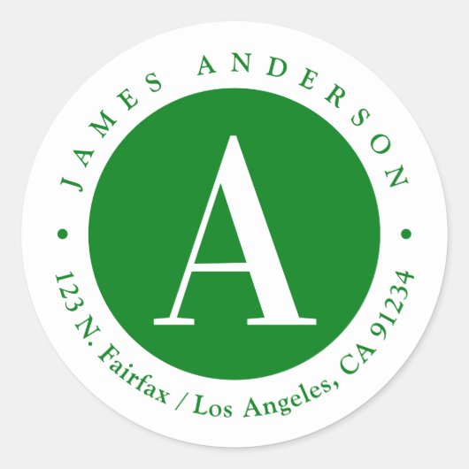 緑と白2 |モノグラム差出人住所 ラウンドシール (正面)