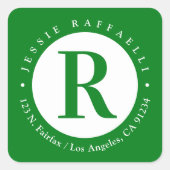 緑と白 |モノグラム差出人住所 スクエアシール (正面)