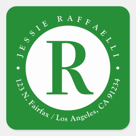 緑と白 |モノグラム差出人住所 スクエアシール (正面)