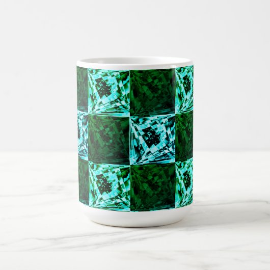 緑と空の青いチェスまたはシアン、長方形 コーヒーマグカップ (中央)