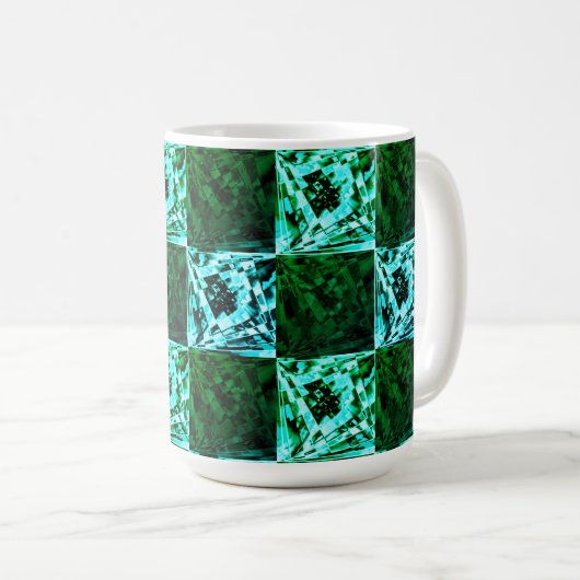 緑と空の青いチェスまたはシアン、長方形 コーヒーマグカップ (正面右)