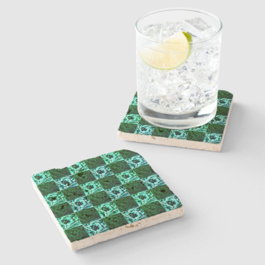 緑と空の青いチェスまたはシアン、長方形 ストーンコースター (横)