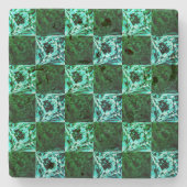 緑と空の青いチェスまたはシアン、長方形 ストーンコースター (正面)