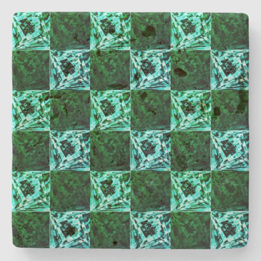 緑と空の青いチェスまたはシアン、長方形 ストーンコースター (正面)