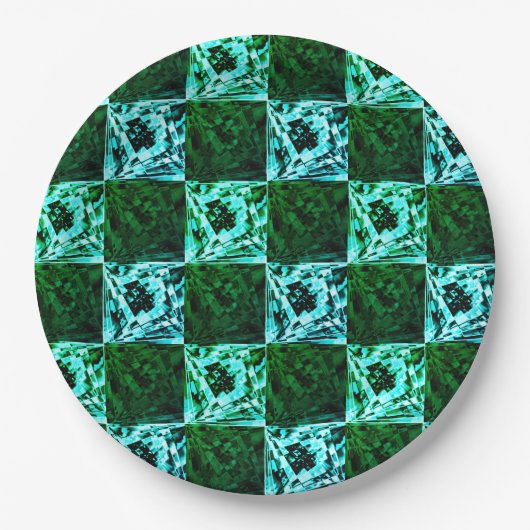 緑と空の青いチェスまたはシアン、長方形 ペーパープレート (正面)