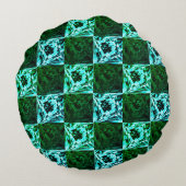 緑と空の青いチェスまたはシアン、長方形 ラウンドクッション (裏面)