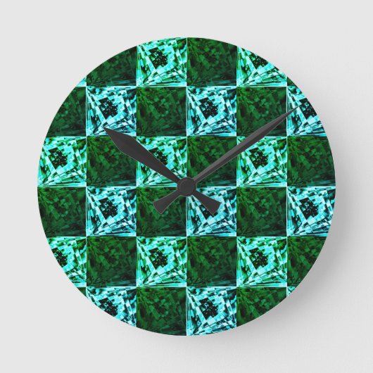 緑と空の青いチェスまたはシアン、長方形 ラウンド壁時計 (正面)