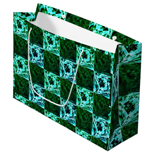 緑と空の青いチェスまたはシアン、長方形 ラージペーパーバッグ (正面アングル)