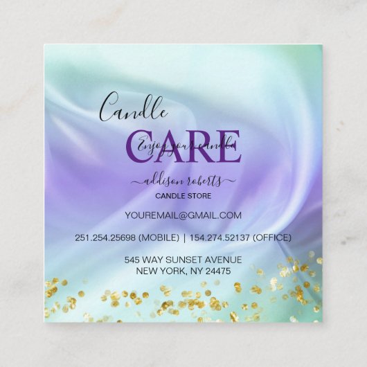 緑と紫のキャンドル気にスクエア名刺 スクエア名刺 (裏面)
