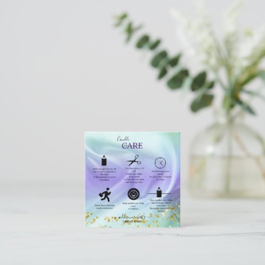 緑と紫のキャンドル気にスクエア名刺 スクエア名刺 (スタンド正面)