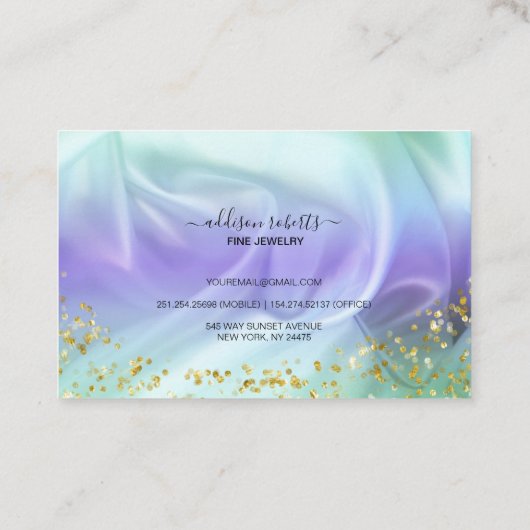 緑と紫のグリッタージュエリー気に 名刺 (裏面)