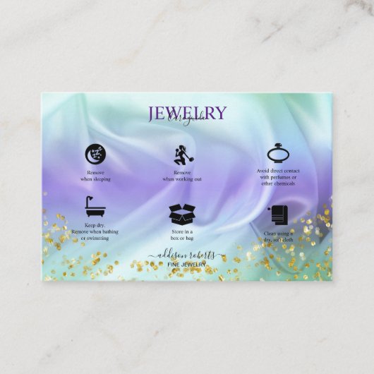 緑と紫のグリッタージュエリー気に 名刺 (正面)