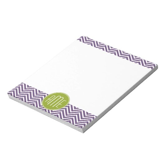 緑と紫のシェブロン模様カスタムモノグラム ノートパッド (回転)