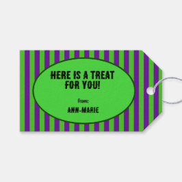 緑と紫のストライプ ギフトタグ