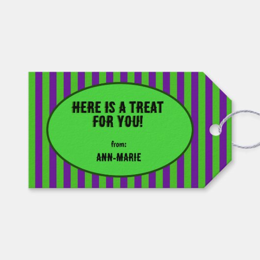 緑と紫のストライプ ギフトタグ (正面(横))