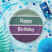 緑と紫のストライプ ペーパープレート (パーティー)