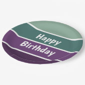 緑と紫のストライプ ペーパープレート (アングル)