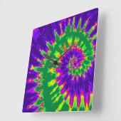 緑と紫のスパイラル絞り染め時計 スクエア壁時計 (傾斜)