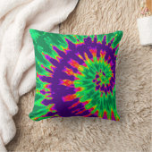 緑と紫のスパイラル絞り染め枕 クッション (ブランケット)