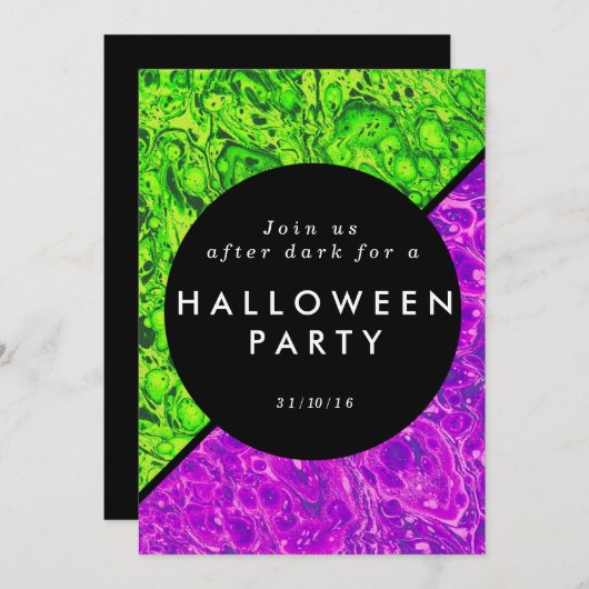 緑と紫のスライムハロウィーン招待状 招待状 (正面/裏面)