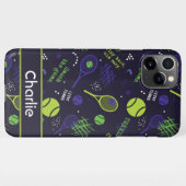 緑💚と紫のテ💜ニスパターン-名前をカスタムする iPhoneケース (裏面横)