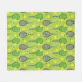 💚💜緑と紫のテニスラケットの模様 フリースブランケット (正面(横))