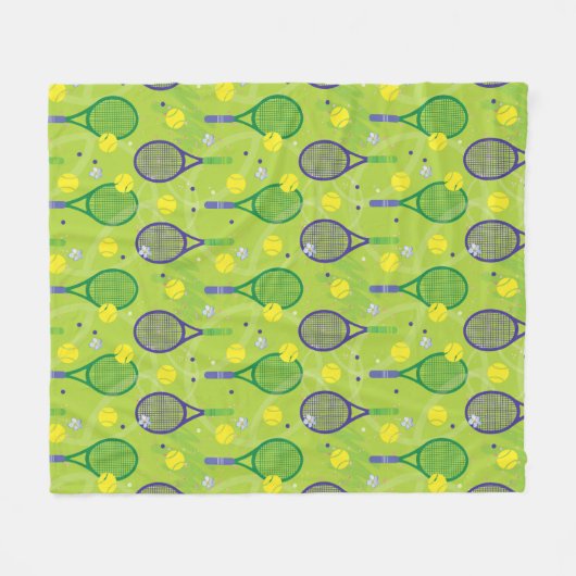 💚💜緑と紫のテニスラケットの模様 フリースブランケット (正面(横))