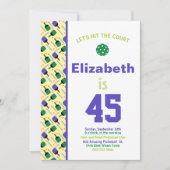 緑と紫のピックルボール誕生日パーティー 招待状 (正面)