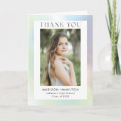 緑と紫のホログラフィックフォトの卒業 サンキューカード (正面)